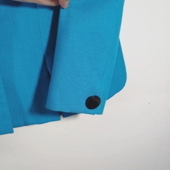 Vintage Sasson Blazer Jacket Aqua Blue Paris New York City Turquoise 80s - Picture 6 of 16